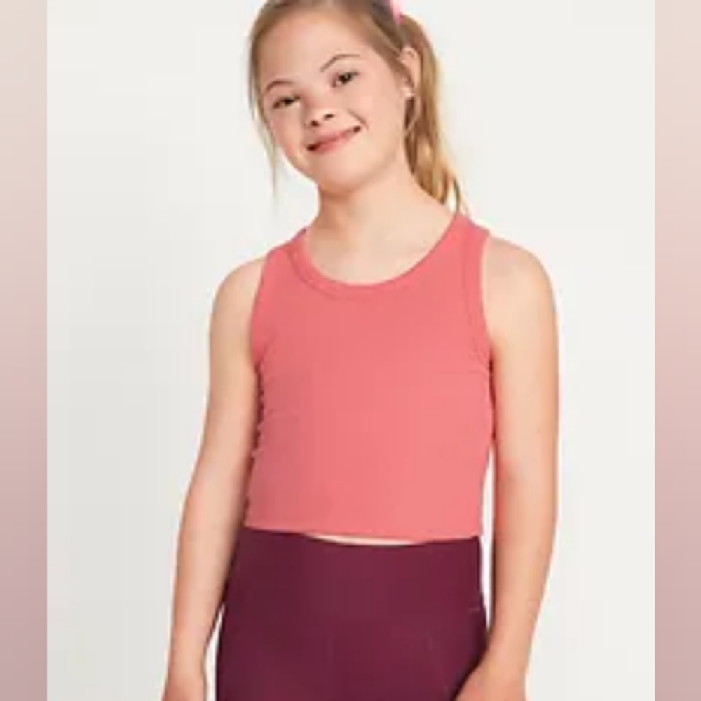 NWT Old Navy Girls Size 14 Coral Cropped UltraLite Rib-Knit Performance Tank